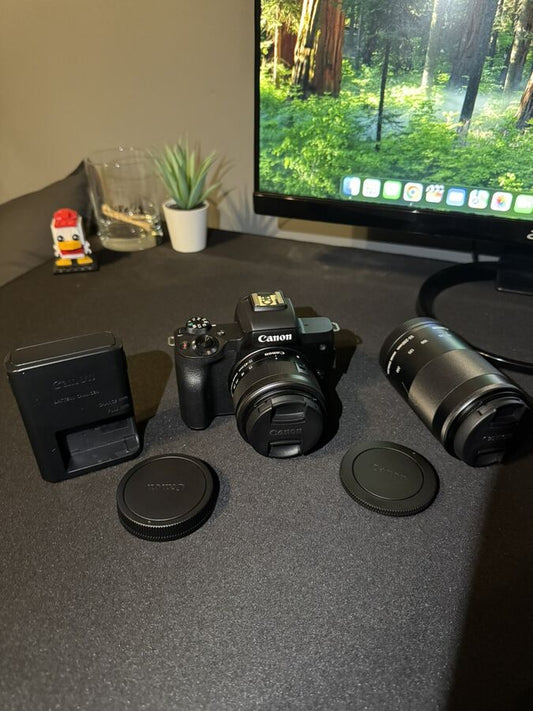 Canon Eos M50 Mirrorless Camera - Black (15-45Mm & 55-200Mm Lens) Mint Cond.