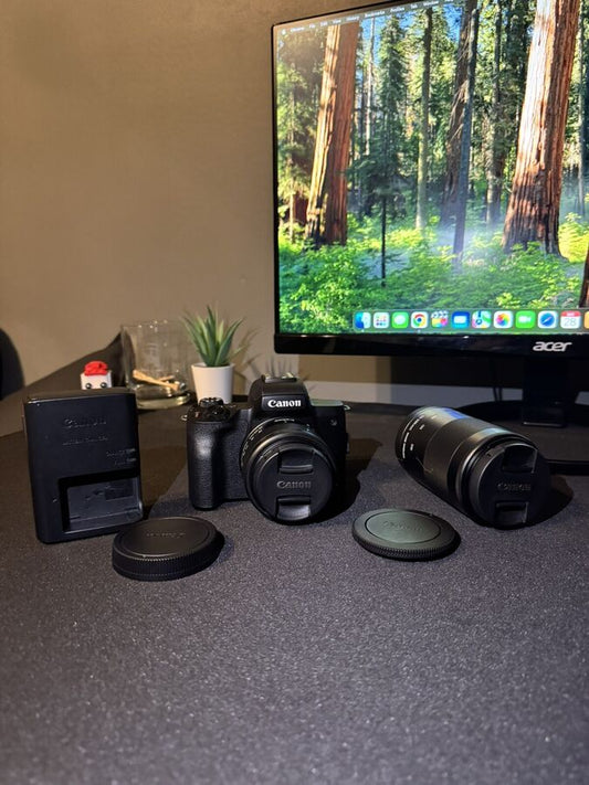 Canon Eos M50 Mirrorless Camera - Black (15-45Mm & 55-200Mm Lens) Mint Cond.