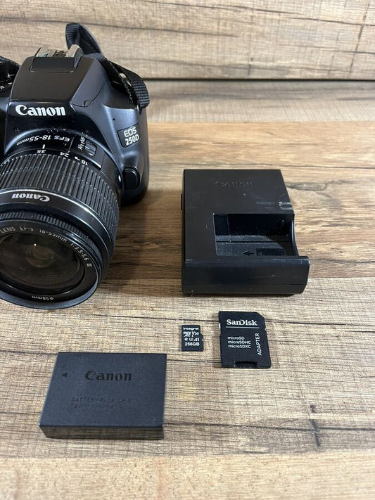 Canon Eos 250D 24.1Mp Digital Slr Camera W/ 18-55Mm F/3.5-5.6 Iii Lens & Charger
